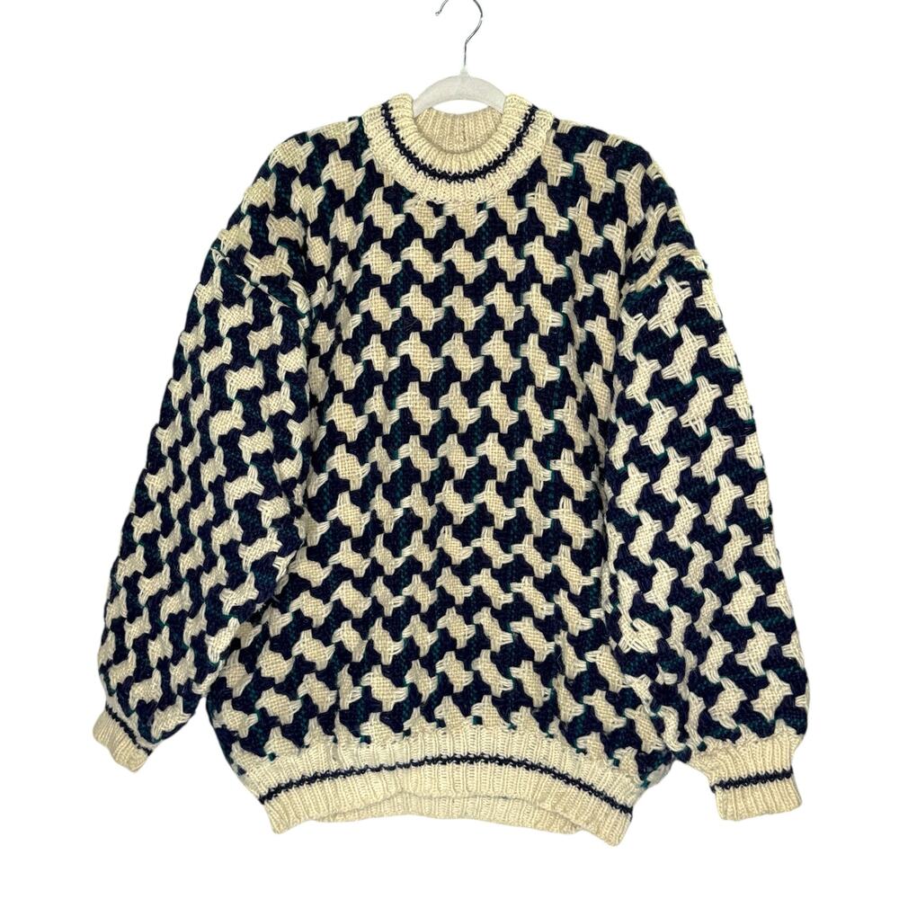 Vintage Del Mundo Wool Sweater OS Unisex Ecuadorian Chunky Houndstooth